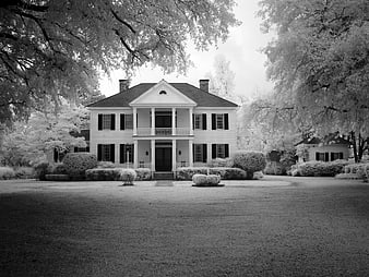 Infrared Black and White Photo of Southern Mansion