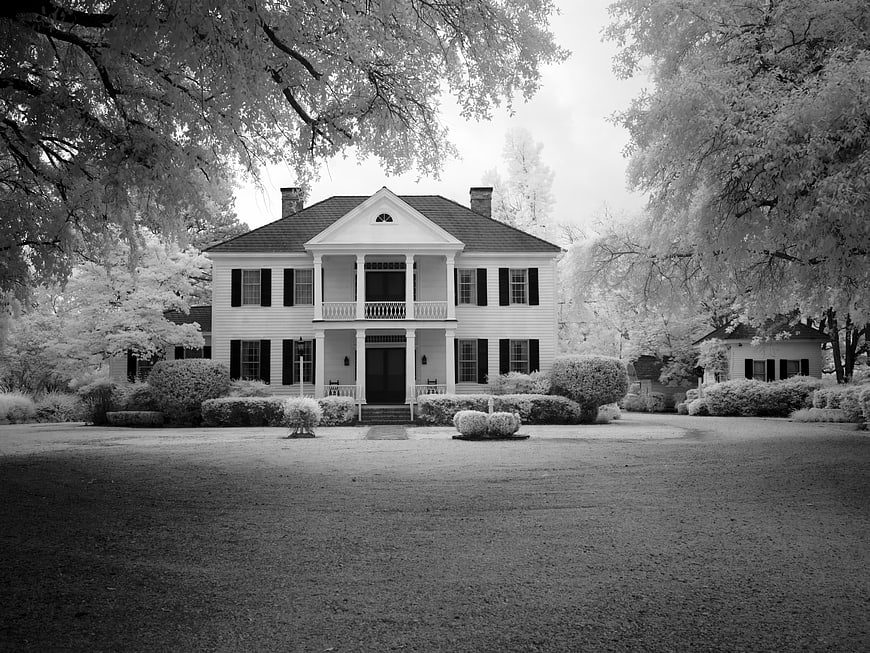 Infrared Black and White Photo of Southern Mansion