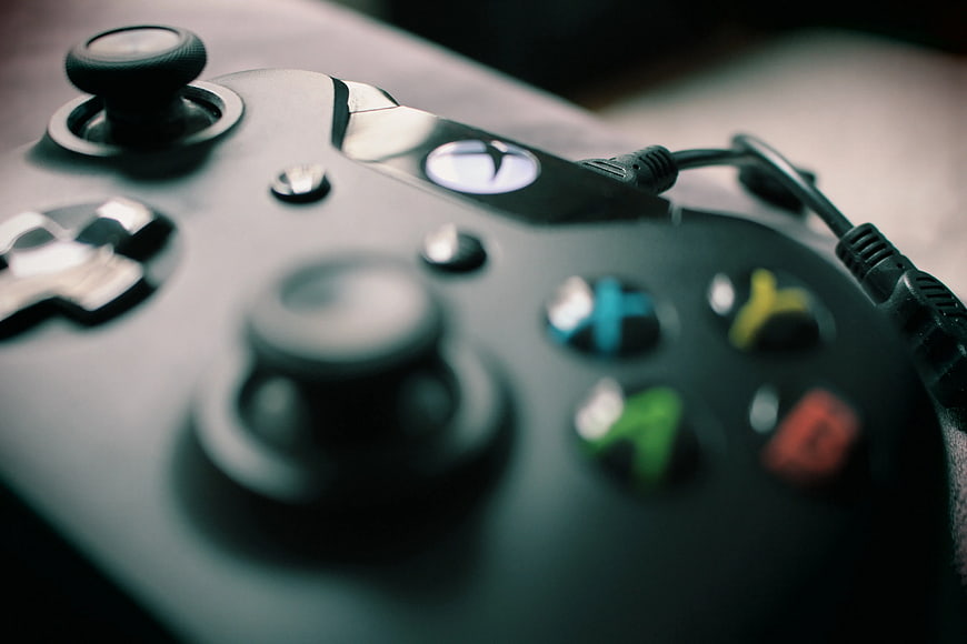 Close-up of Black Xbox Controller with Cable