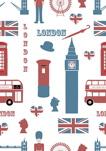 London travel icons seamless pattern background