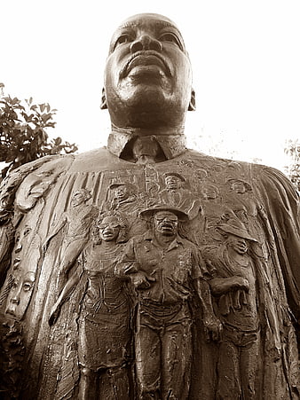 Low angle view of Martin Luther King Jr bronze statue