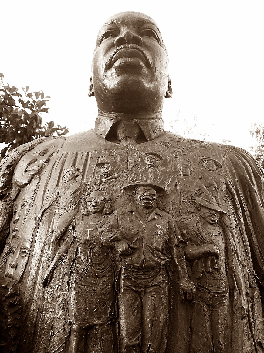 Low angle view of Martin Luther King Jr bronze statue