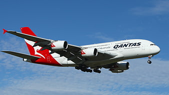 Qantas Airbus A380 Landing Against Blue Sky