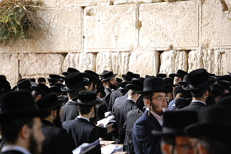 Orthodox Jewish Men Praying at the Western Wall in Jerusalem