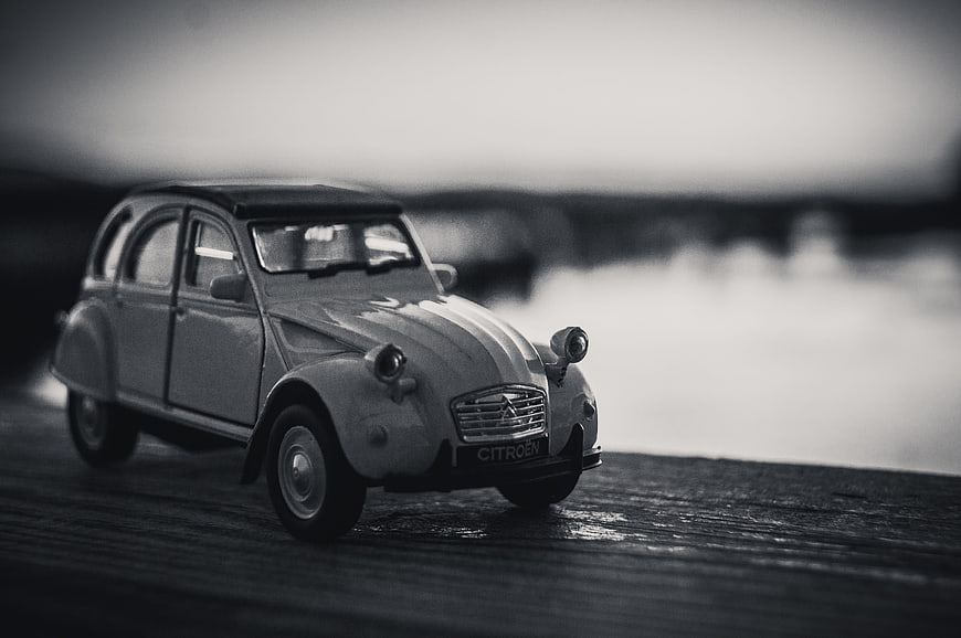 Vintage Citroen 2CV Model Car in Black and White