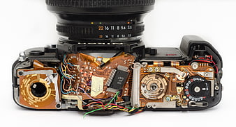 Disassembled Camera Body Showing Internal Circuitry and Mechanics
