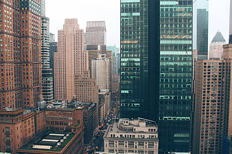 High Angle View of New York City Skyscrapers and Urban Architecture