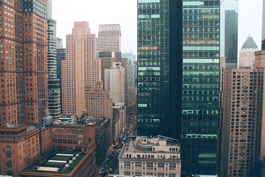High Angle View of New York City Skyscrapers and Urban Architecture