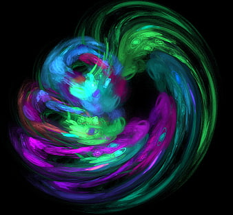 Abstract Neon Fractal Swirl on Black Background