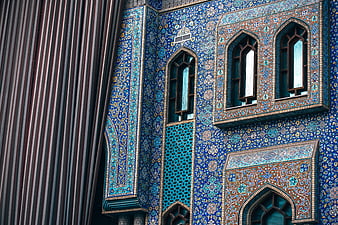 Detailed Blue Islamic Architecture with Intricate Tile Patterns