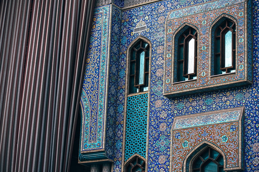 Detailed Blue Islamic Architecture with Intricate Tile Patterns