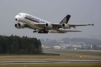Singapore Airlines Airbus A380 Taking Off From Runway