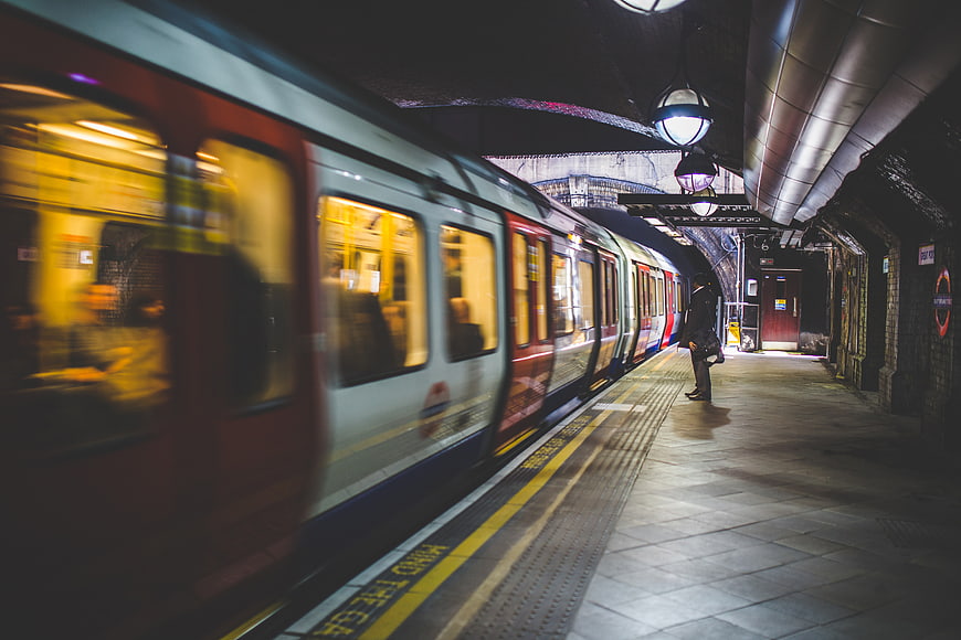 Motion Blur London Underground Train Arriving at Station