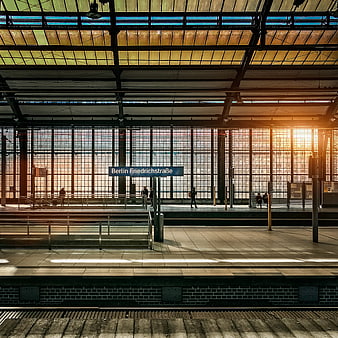 Berlin Friedrichstraße Train Station Platform at Sunset