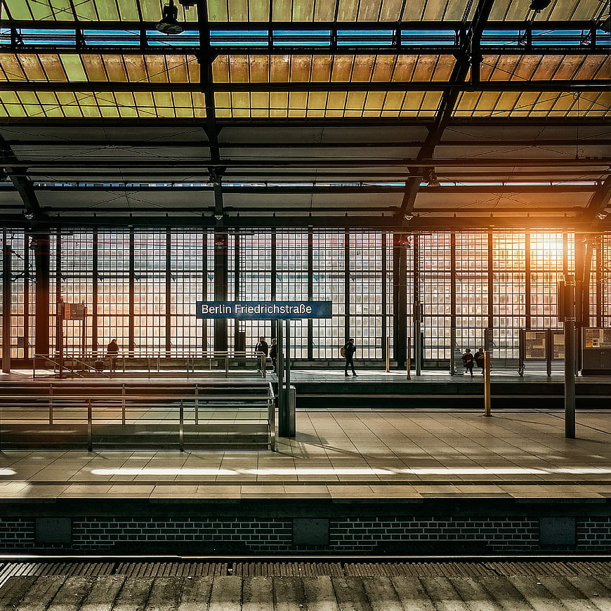 Berlin Friedrichstraße Train Station Platform at Sunset
