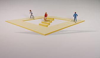 Miniature Runners on Impossible Penrose Triangle Optical Illusion