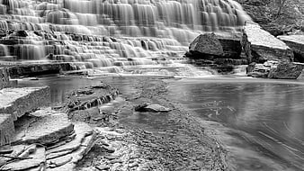 Black and White Long Exposure Waterfall Landscape