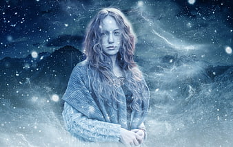 Mystical Fantasy Woman Portrait With Snow And Celtic Jewelry