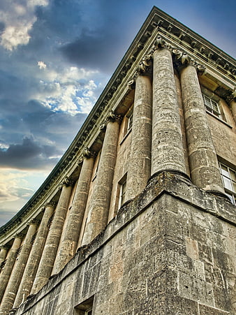 Low angle view of classical stone columns and architecture