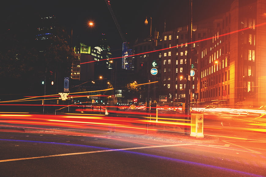 Long Exposure City Traffic Light Trails at Night