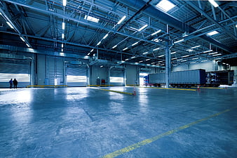 Interior of Large Industrial Warehouse with Truck