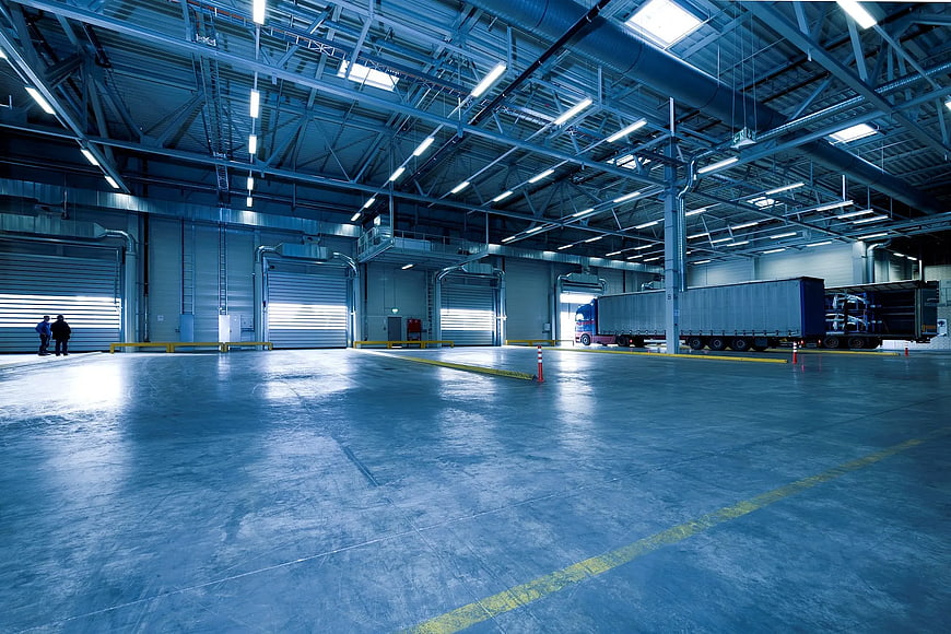 Interior of Large Industrial Warehouse with Truck