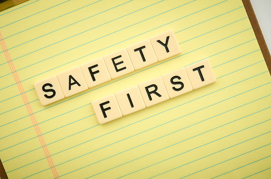Safety First Scrabble Tiles on Yellow Lined Notebook Paper