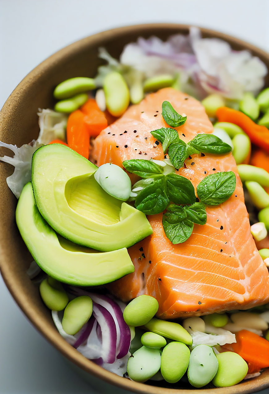 Healthy Salmon Bowl with Avocado and Edamame