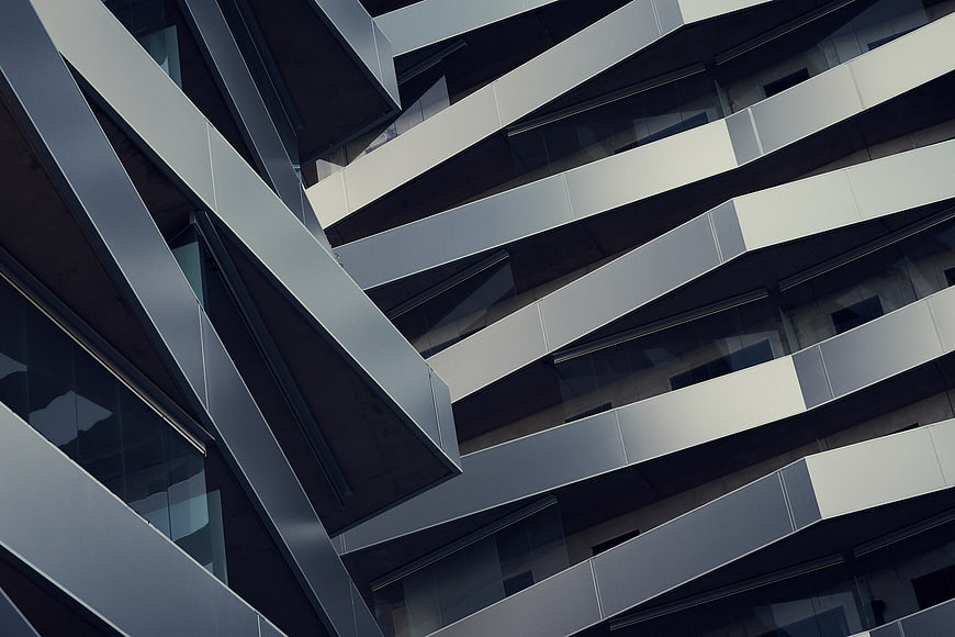 Abstract Modern Architecture with Diagonal Balconies and Glass