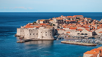 Aerial View of Dubrovnik Old Town and Harbor in Croatia