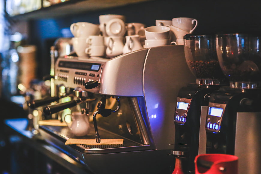 Professional Espresso Machine and Grinders in Coffee Shop