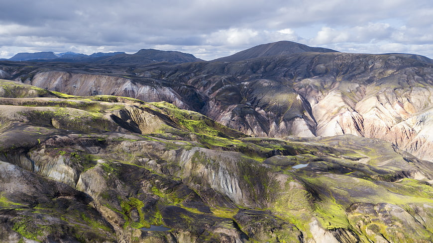 Aerial View of Colorful Rugged Mountains in Iceland