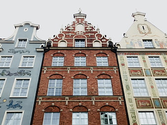 Colorful historic gabled houses in Gdańsk, Poland