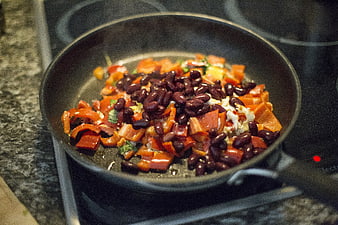 Sautéed Red Beans and Bell Peppers in Frying Pan