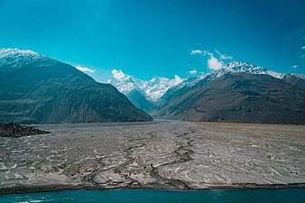 Majestic Snow-Capped Mountains and Glacial River Landscape