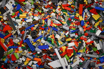 Colorful pile of mixed Lego bricks and building blocks