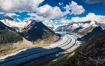 Aletsch Glacier Panorama in the Swiss Alps with Snowy Peaks