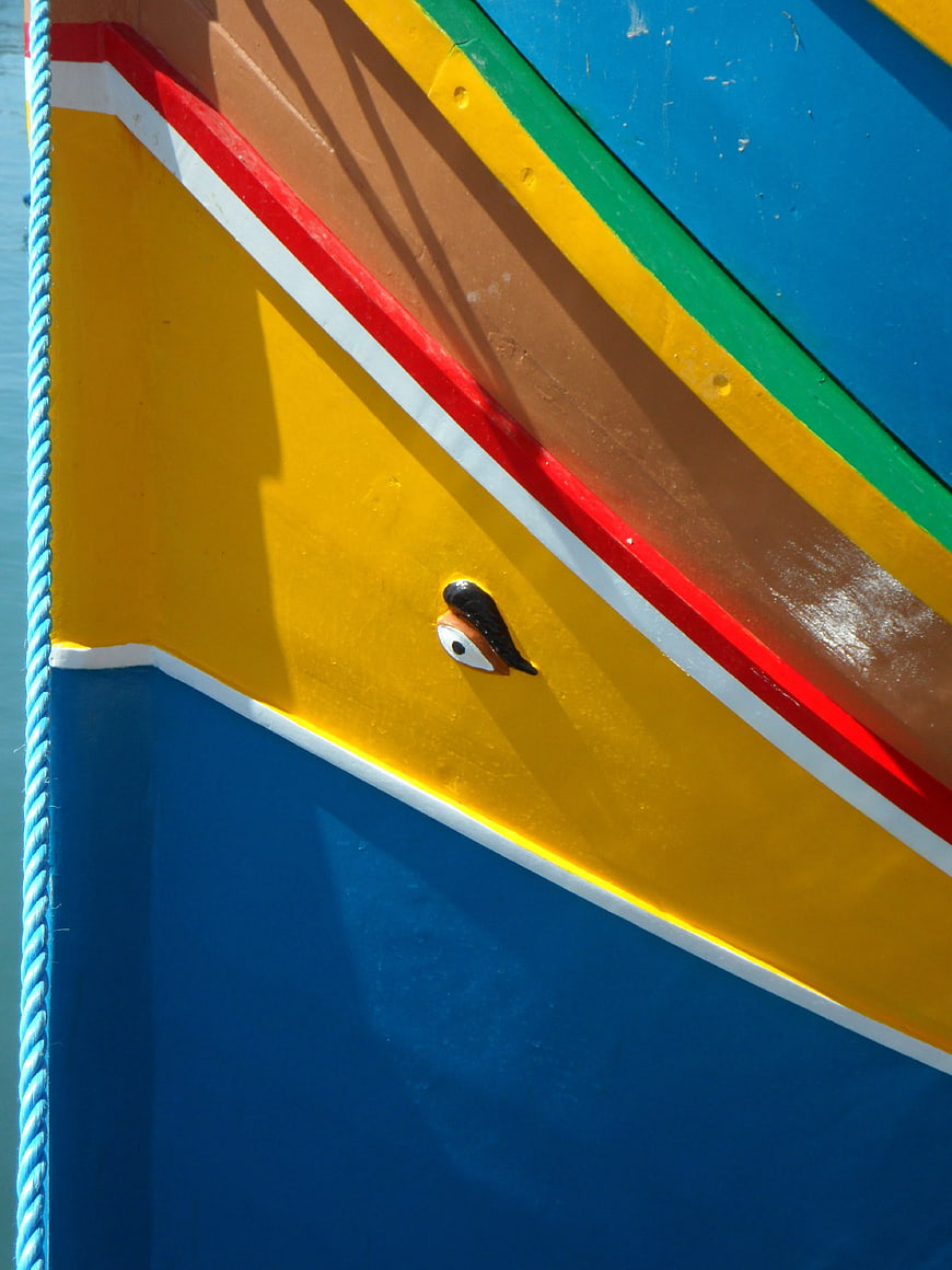 Colorful Fishing Boat Detail with Traditional Eye Symbol