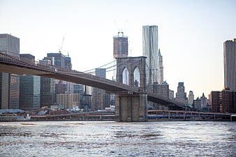 Brooklyn Bridge Skyline View Over East River