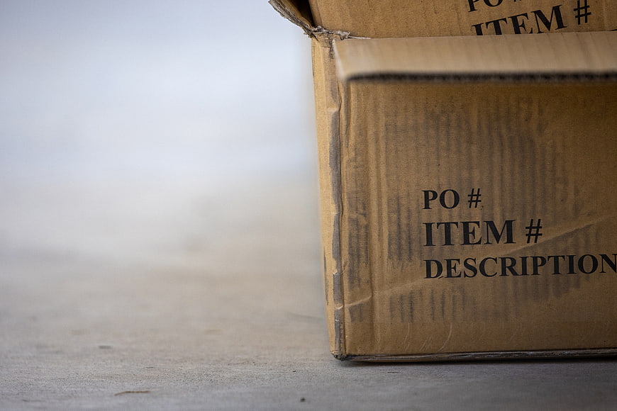 Close-up of cardboard shipping box with copy space