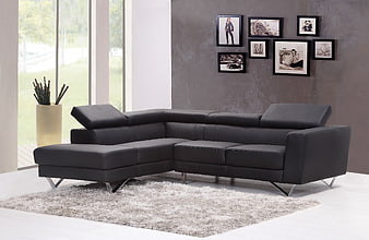 Modern Black Leather Sectional Sofa in Living Room