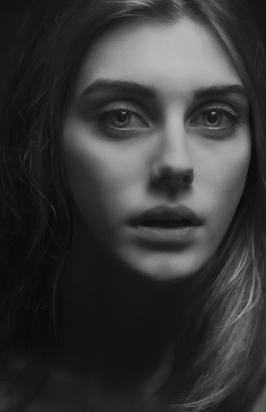 Dramatic Black and White Portrait of a Woman