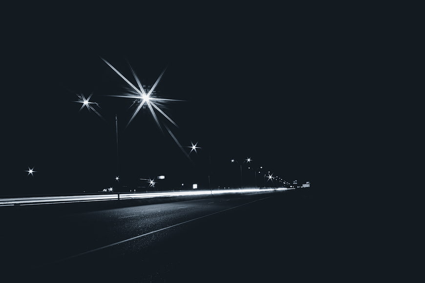 Long Exposure Night Highway with Starburst Street Lights