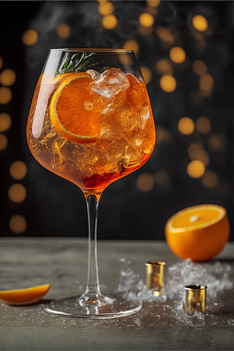 Aperol Spritz cocktail with orange slice and ice