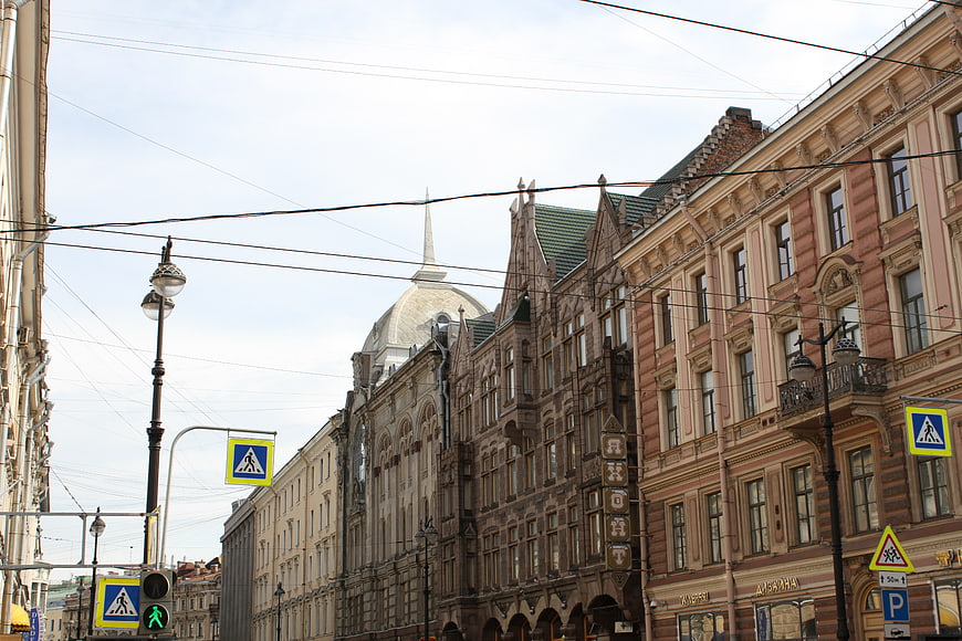 Historic European Street Architecture with Overhead Wires