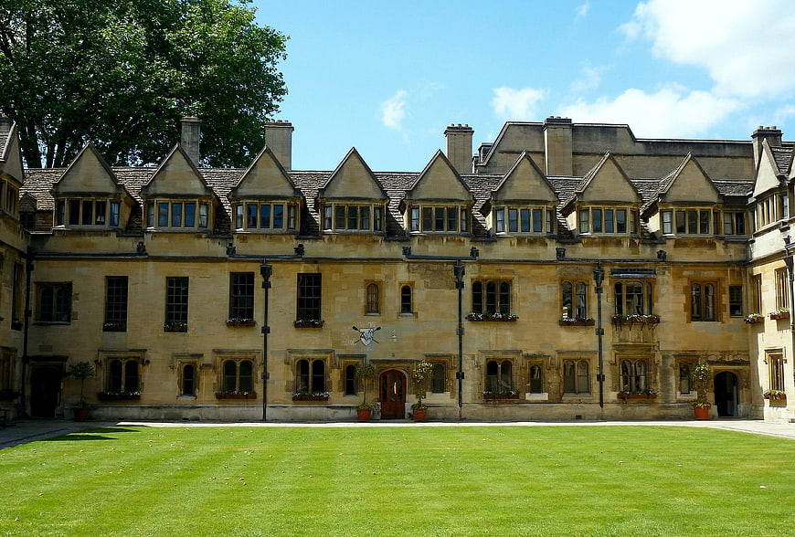 Historic Oxford College Quadrangle with Green Lawn