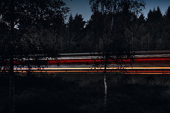 Long Exposure Light Trails on Highway at Night