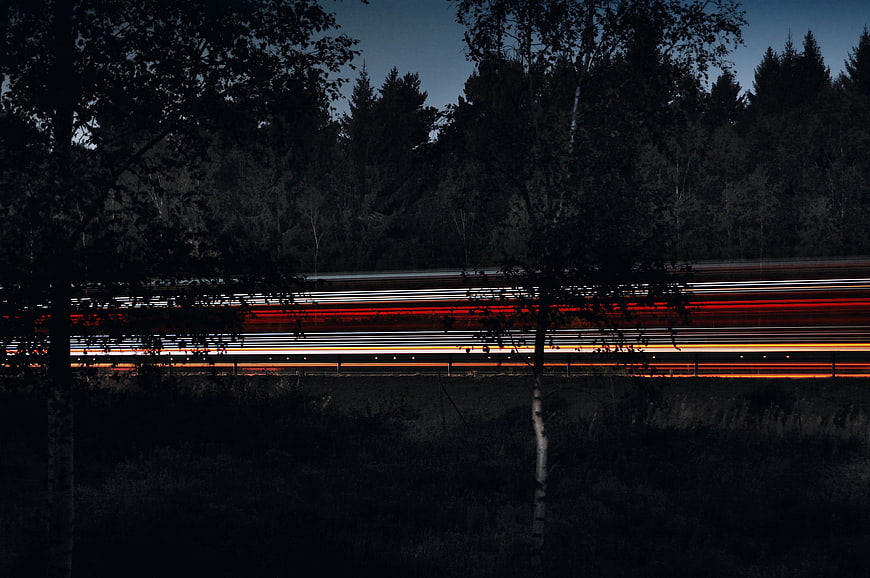 Long Exposure Light Trails on Highway at Night