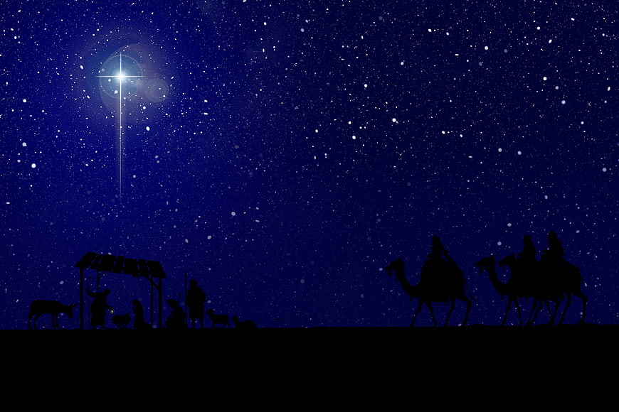 Silhouette Nativity Scene With Star Of Bethlehem And Three Wise Men