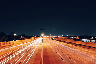 Night Highway Long Exposure Light Trails
